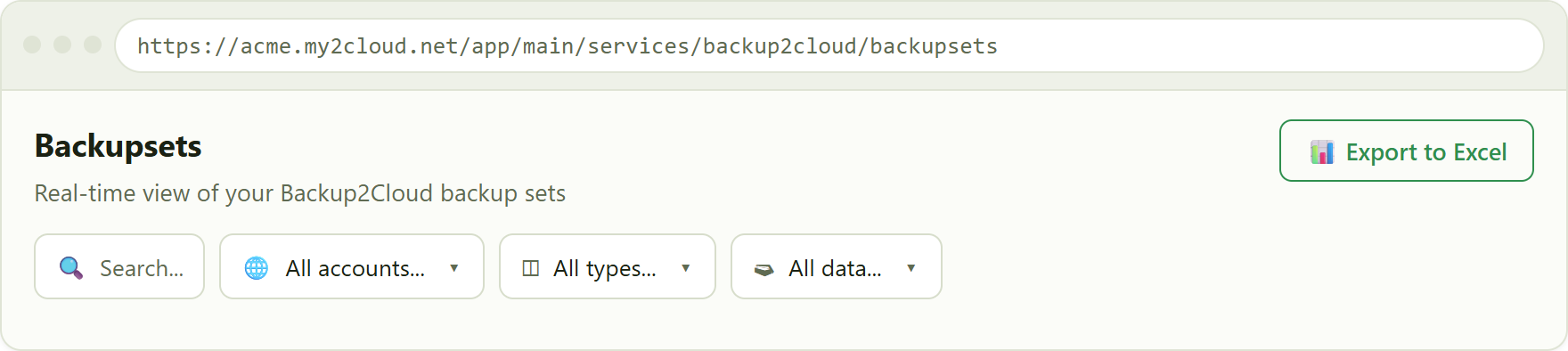the Export to Excel button in the page header, above the filter row.
