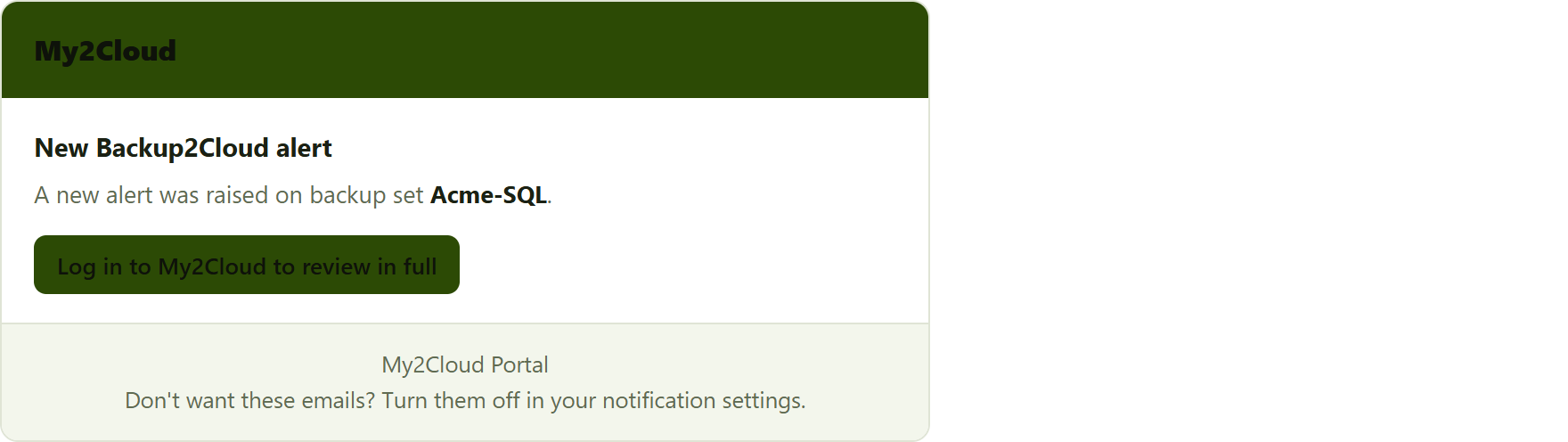 a notification email. The footer reminds you where to turn the emails off.