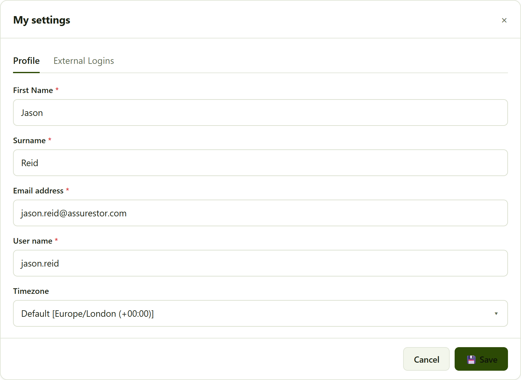 the My settings panel, Profile tab.